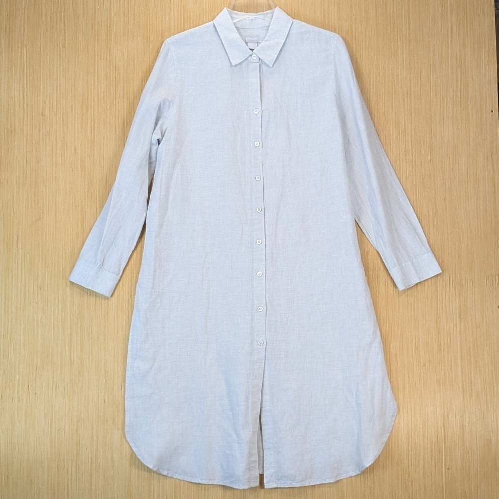Chico's Pale Blue Long Button-Down Shirt Dress